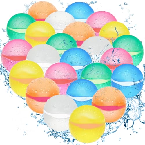 24PCS Reusable Water Balloons for Kids,Magnetic Refillable Latex-Free Silicone Water Bomb with Mesh Bag,Swimming Pool Toys Beach Summer Party Supplies Bath Toy Outdoor Idea Gift for Kids