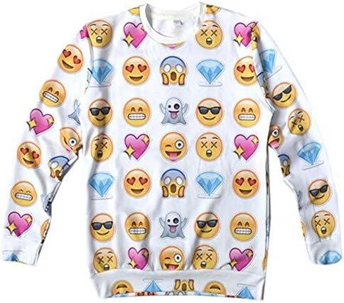 hendeo Men's Women's Funny Sweaters Emojis Galaxy Pullover 3D Sweatshirt BeigeMedium