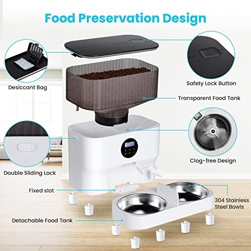Mangiatoia automatica per due gatti, cibo intelligente per gatti automatico, promemoria vocale, fino a 80 porzioni e 4 pasti al giorno per gatto e cane, bianco 5L