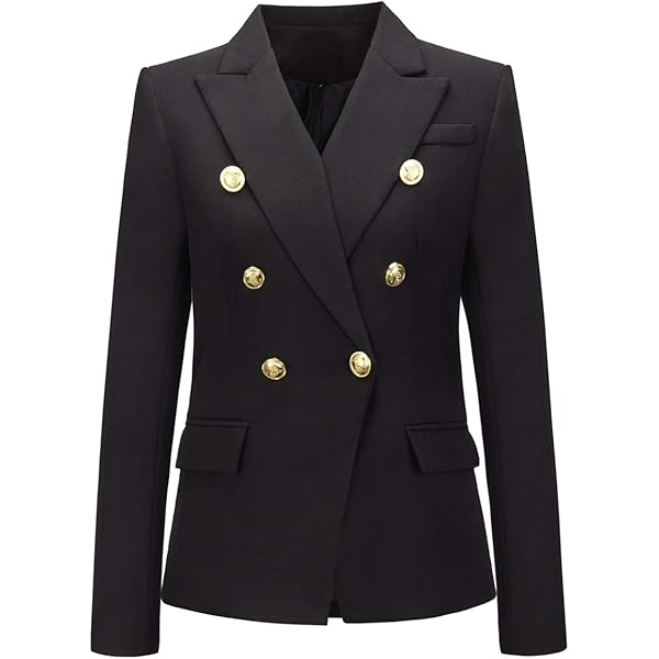 Women's Casual Blazer with Gold Buttons - Long Sleeve, Draped Open
