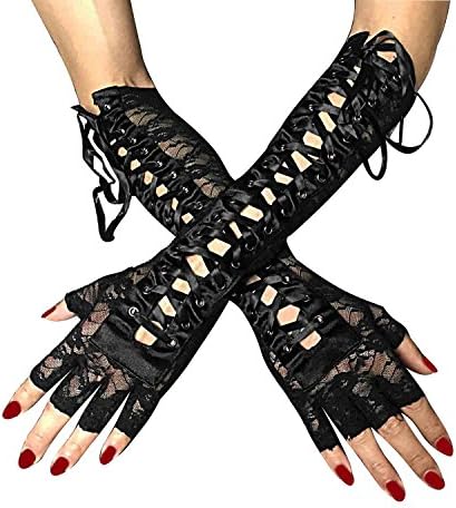 Women's Long Sexy Biker Steampunk Gothic Lace Corset Arm Elbow Fingerless Gloves