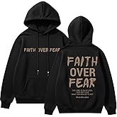 VillbeCoser Faith Over Fear Hoodie Women Christian Sweatshirt Positive Graphic Hooded Pullover Casual Long Sleeve Faith Gifts