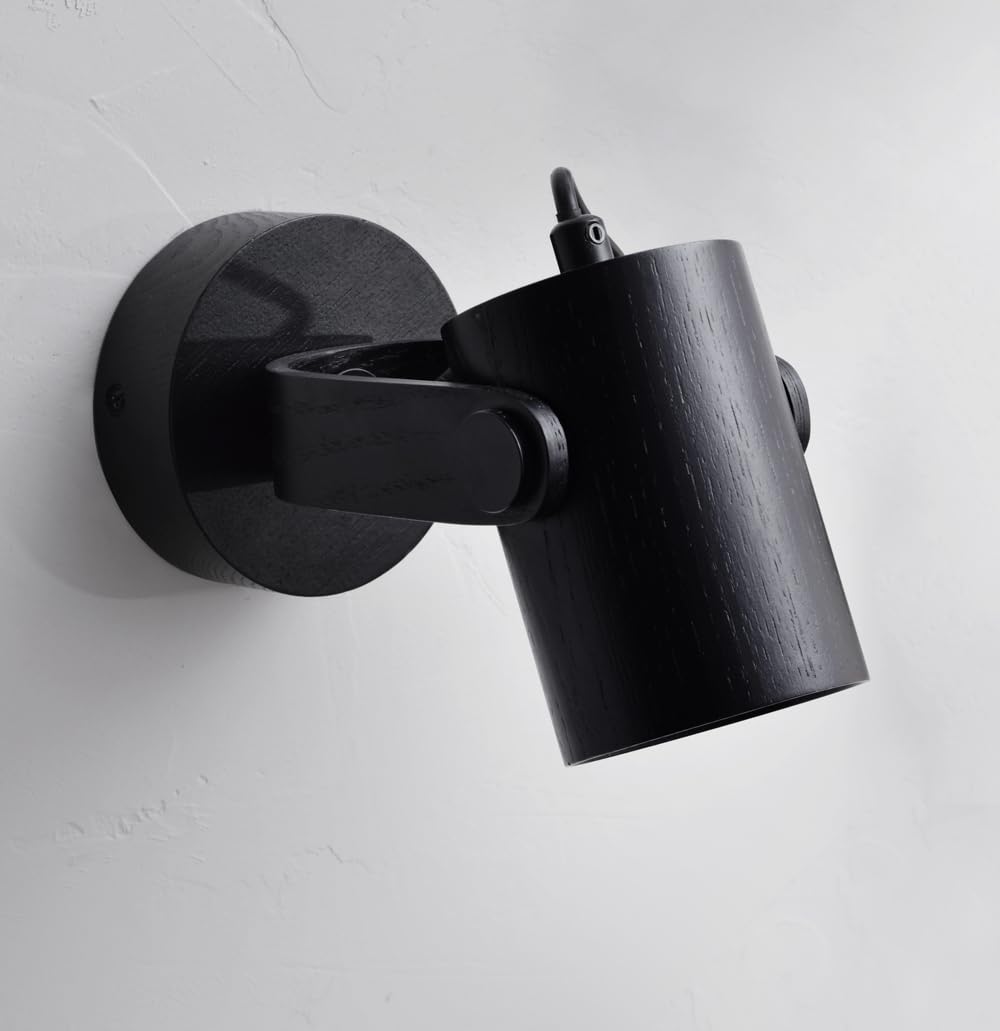 ouglres Wooden Wall Light,Modern Black Wall Lamp Bedroom Bed,Spotlight Lampshade Rotatable,Wall Spot Indoor Vintage for Lighting Living Room Hallway Bathroom,Gu10,Small Bedside Lamp,1pack