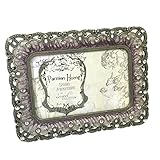 Rhinestone Clear Jeweled Bronze Pewter Purple Enamel 4 x 6 Picture Frame