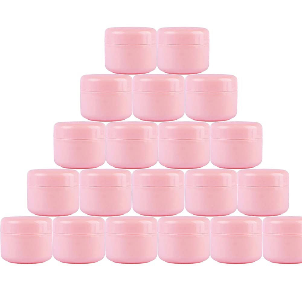 20ml Small Pink Plastic Jar with Lids Lotion and Cosmetic Container Leak proof Refillable Empty Travel Storage Jars（Pack of 30）, Yellow,Pink
