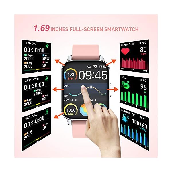 Smart-Watch-169-Touch-Screen-Smartwatch-Fitness-Tracker-Watch-with-Heart-Rate-and-Sleep-Monitor-Step-Counter-Activity-Tracker-IP67-Waterproof-Pedometer-Watch-for-Women-Men-for-Android-iOS-Pink Smart Watch 1.69 Touch Screen Smartwatch Fitness Tracker Watch with Heart Rate and Sleep Monitor Step Counter Activity…