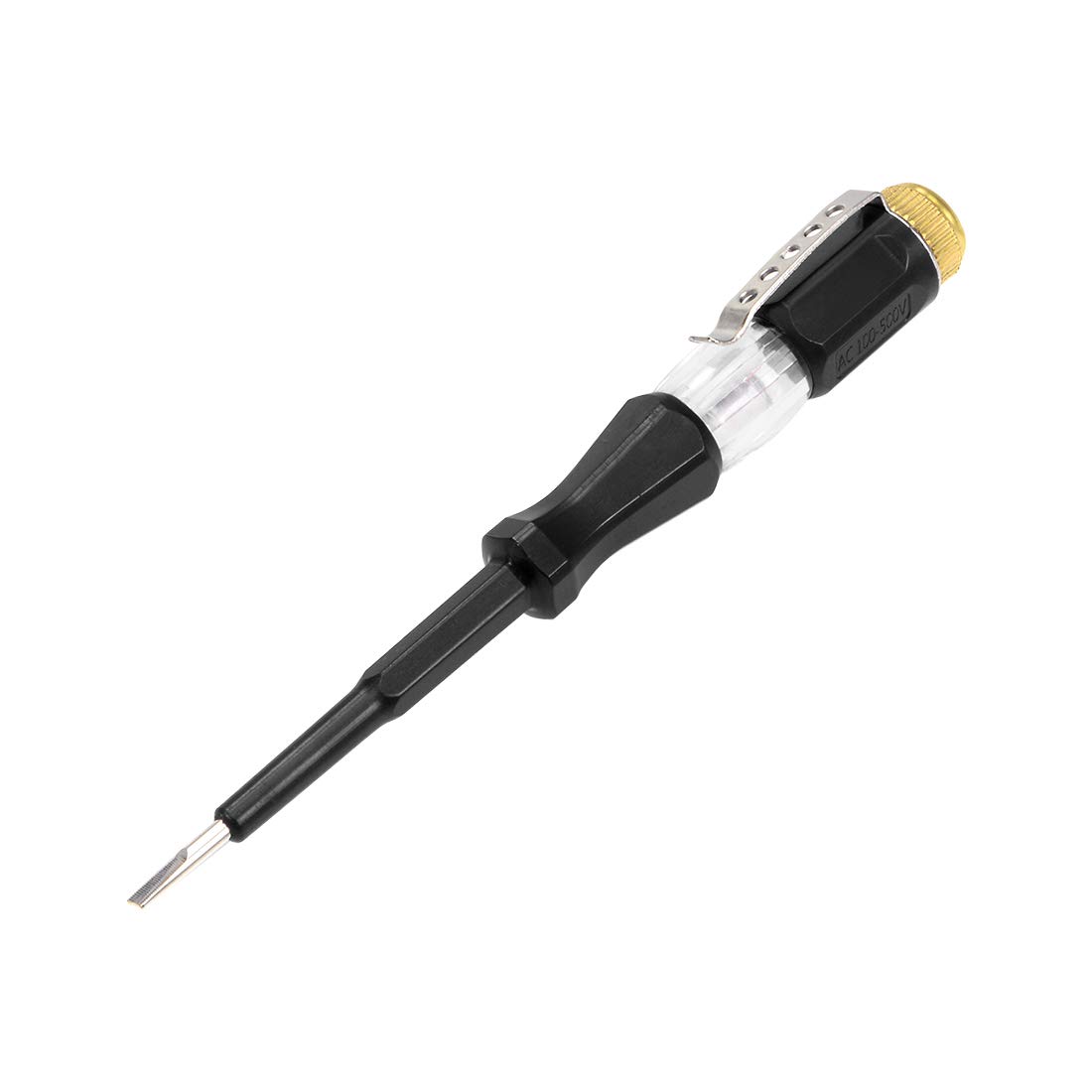 sourcing map Voltage Tester AC 100-500V with 3mm Slotted Screwdriver with Clip for Circuit Test, Black