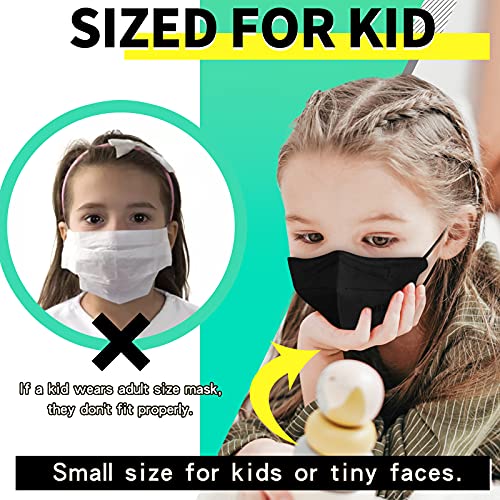 M95c Kid Face Mask, 5 Layer Efficiency≥95% Breathable Black Mask Small Size Design for Children, Protective Soft Disposable Mask with Comfortable Ear Loop Made in USA - 5PCS