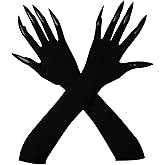 Heliltd 1pair Black Long Gloves With Claws for Claws Cosplay Cat Claw Women Long Nail Gloves For Halloween Party Costume