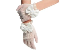 MANJIAMEI Flower Girls Gloves, Short Lace Princess Gloves for Little Girls, Bridesmaids Wedding Dress Gloves, Kids Wrist Leng