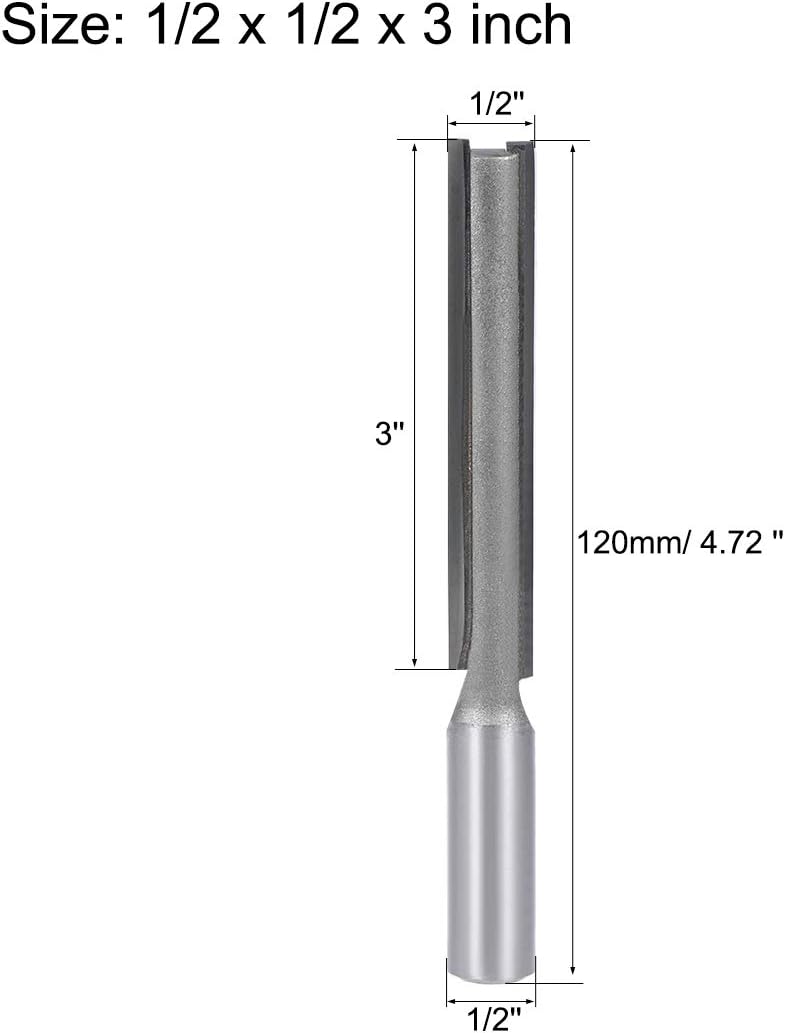 sourcing map Router Bit 1/2 Shank 1/2 inch Cutting Dia. 3 inch Depth 2 Straight Flutes HSS for Woodworking Milling Cutter Tool - Image 3