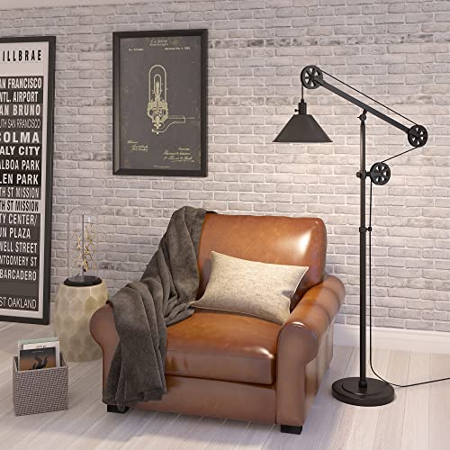 Henn&Hart Pulley System Floor Lamp with Metal Shade in Blackened Bronze
