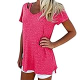 Iusun Women Summer V-Neck Short Sleeve T-Shirt Casual Blouse Tops (Hot Pink, XL)