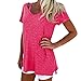 Iusun Women Summer V-Neck Short Sleeve T-Shirt Casual Blouse Tops (Hot Pink, XL)