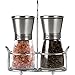 Chefo Salt and Pepper Grinder Set with Adjustable Ceramic Coarseness and Matching Stand, Crystal Glass & Brushed Stainless Steel Pepper Shaker Mill, No Battery Electric use