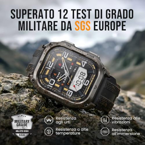 KOSPET PULSE 2 Smart Watch Rugged GPS Dual-Band 5ATM IP69 LED Flashlight | AMOLED 1.96" Extra Large Battery, Over 170 Sports Modes, Heart and Sleep Monitor for Android and iPhone Black
