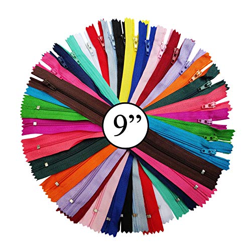 KGS Nylon Zippers | Colorful Zippers for Sewing Crafts | 20 pcs/Pack (9 Inch)