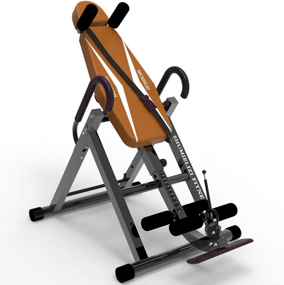 Inverted Machine Inversion Table Vibration Comfort Back Stretching Machine With Ultra-Thick Turntable (Color : Khaki, Size : 110 * 70 * 105cm)
