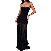 Verdusa Women's Twist Knot Tube Dresses Strapless Mesh Maxi Wedding Guest Dress Formal Date Night Outfits