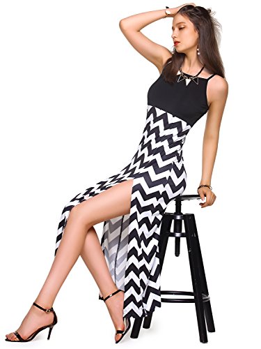 Amoretu Striped Chevron Print Beach Dress Casual Summer Petite Maxi Dresses for Women