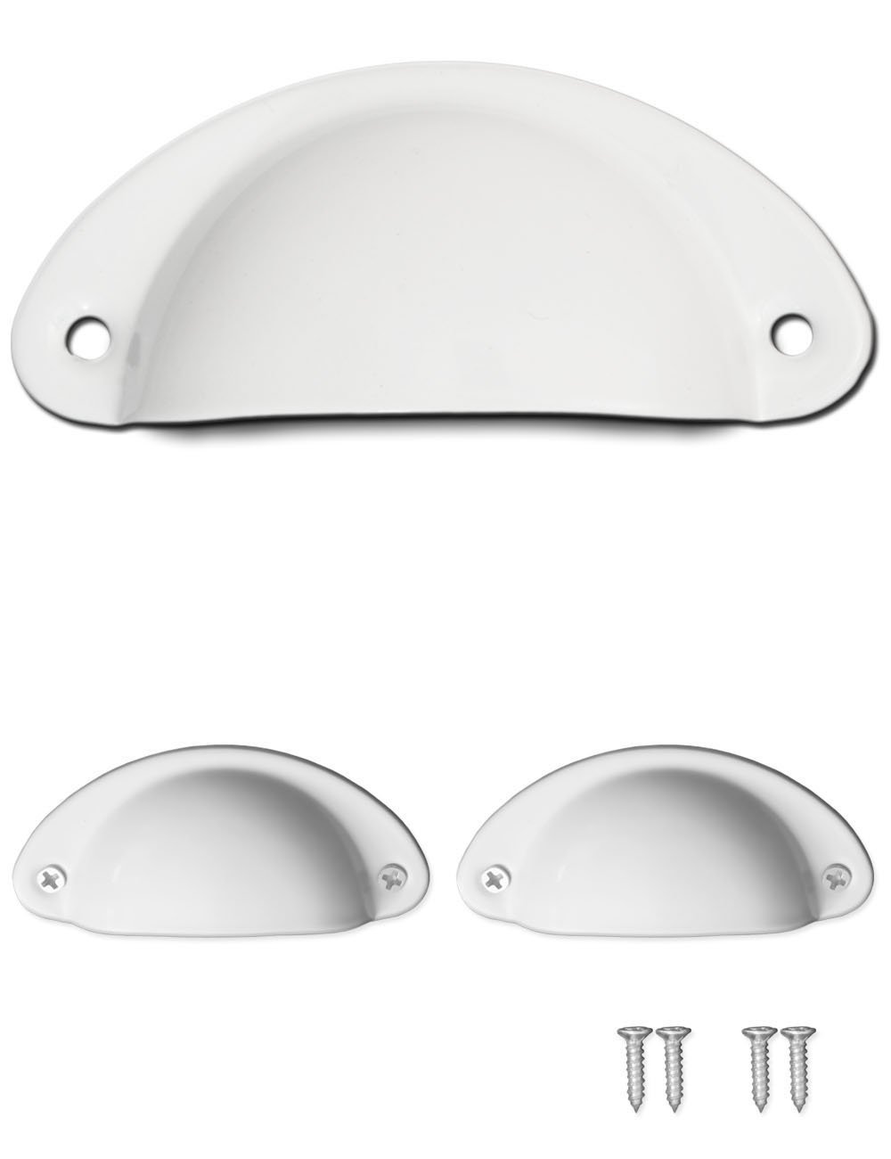 FUXXER® - 2 x antique drawer handles, handle shells, retro design, handle bowls, furniture handles for sliders, buffets, dressers, country house style, includes screws, set of 2, white.