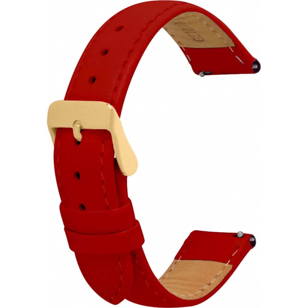 Toff London Ladies Red Leather Watch Strap, Quick Release with Gold Metal Buckle, Band Width 18mm