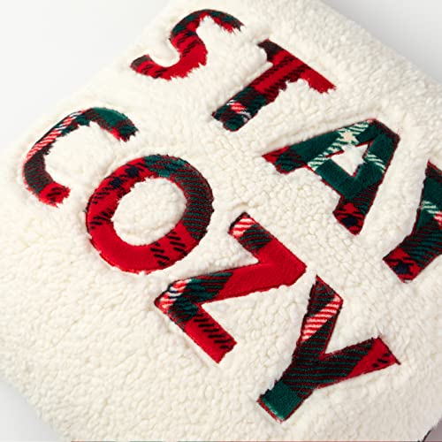 Cozy Bliss 1pcs Buffalo Plaid Throw Pillow Covers 18x18 Inches Christmas Pillow Covers , Embroidered Stay Cozy Decorative Throw Pillow Covers for Holiday Home Decor (Stay Cozy, 18