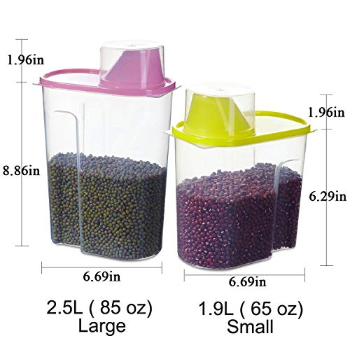 Cereal Container Food Storage Containers with Airtight Design Pour Spout Measuring Cup BPA-Free Dry Food Cereal Dispenser for Rice Snacks Dog Food Container (2 Pack)