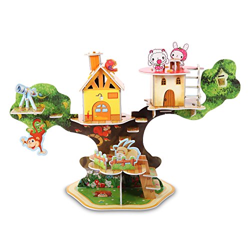 puzzle 4 ring to how assemble piece House kids 3D for Animal toys Handmade Assemble Puzzle Tree