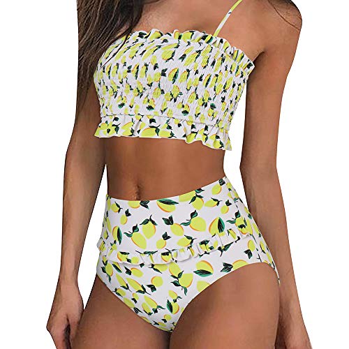 image for MOOSLOVER Women's Shirred Bandeau Bikini Top High Waisted Bottom 2 Pie