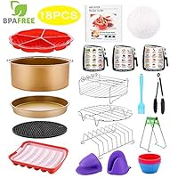 Air Fryer Accessories 18 PCS with Recipe Cookbook Liners for GoWISE Ninja COSORI Cozyna Philips 5.3, 5.5, 5.8, 6 Qt Dishwasher Safe BPA Free, Matte Gold