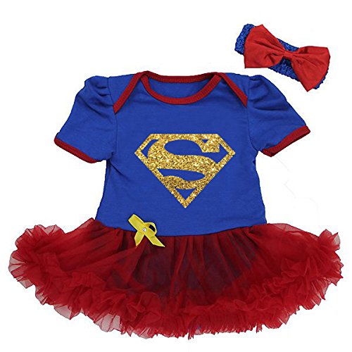 Cute Supergirl Gold Glitter Baby Girl First Birthday Tutu Dress Costume 2 Pc