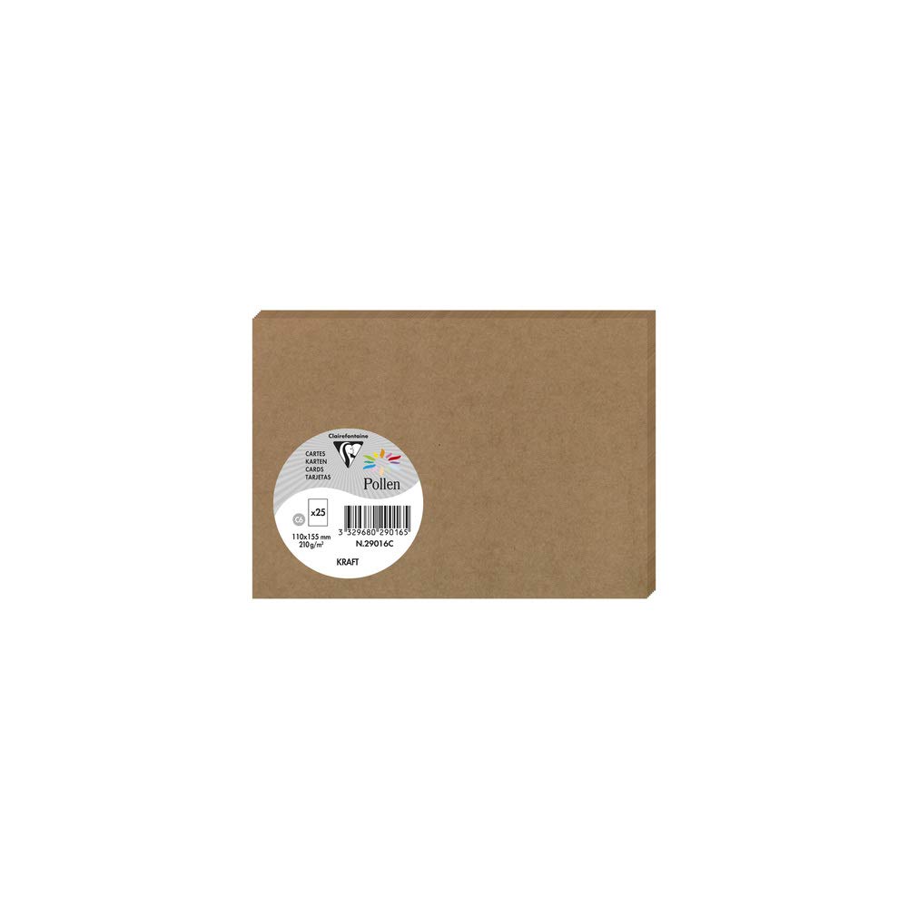 Clairefontaine 29016C Kraft Paper Pack of 25 Plain Cards C6 (11x15,5cm) 210gsm Kraft Colour Invitation Events and Correspondence Pollen Range Premium Smooth — image 1