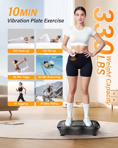 Vibration Plate Exercise Machine for Home Workout, 5 Programme Modes & 99 Speed Levels, Full Body Training Vibration Plate with Resistance Bands, LED Display & Remote Control, 330 lbs Capacity