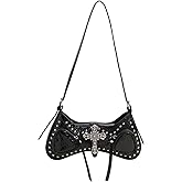 Verdusa Women's Y2k Studded Cross Shoulder Handbags Punk Top Handle Crescent Underarm Bags