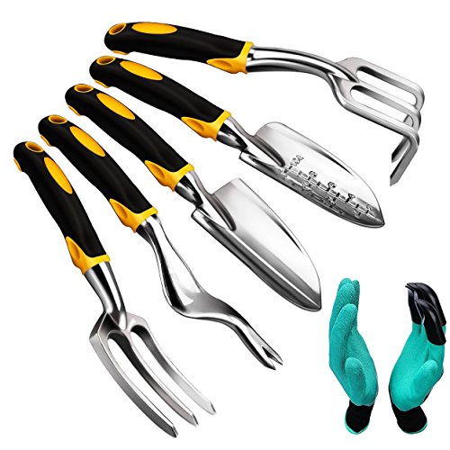 OHREX 6 Piece Gardening Tools Set Including Trowel, Transplanter, Cultivator, Weeder, Weeding Fork, Garden Tools Kit for Kids Women