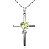 AINFQY S925 Sterling Silver Cross Necklace for Women Birthstone Necklace Heart Infinity Cross Pendant Necklace Christmas Valentines Day Gifts Birthday Holiday Gifts for Her, 18"+2" Inches