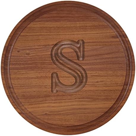 BigWood Boards W100-S Cutting Board, Monogrammed Cutting Board, Small Round Cheese Board, Walnut Wood Serving Tray,"S"