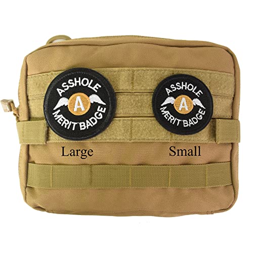 2 Pieces 3in / 7.6cm Asshole Merit Badge Morale Patch, Funny Tactical Military Morale Patch Hook & Loop, Black