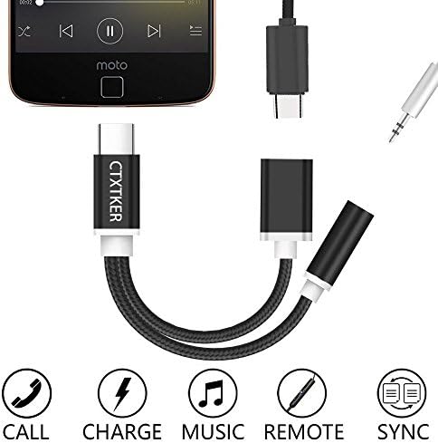 USB type c to 3.5mm,2 in 1 usb c to 3.5mm charge audio headphone adapter for Motorola Moto Z/Moto Z Force/Letv/Huawei Mate 10 Pro (Black)