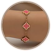 CORSMGSE 18K Gold Plated Clover Lucky Bracelet for Women Gold White Black Pink Green Red Blue Adjustable Double Sided Flower Four Leaf Link Bracelets Trendy Jewelry Gifts for Women Men