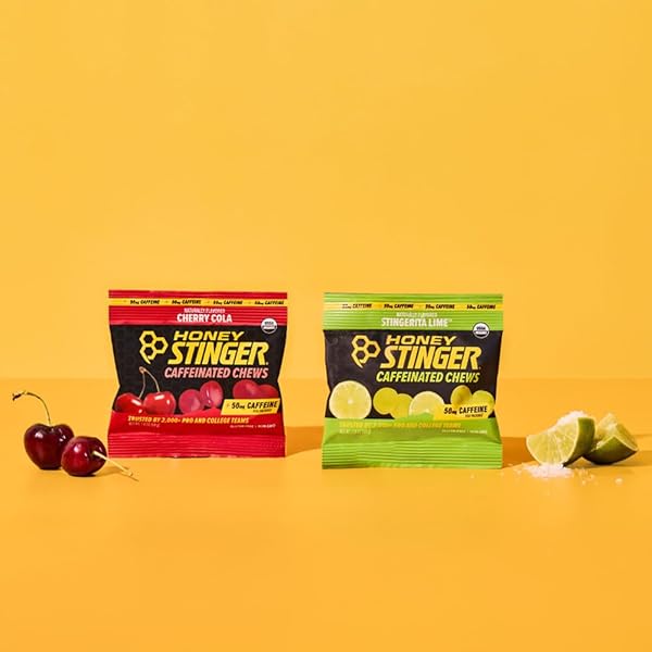 HONEY STINGER ORGANIC CAFFEINATED ENERGY CHEW VARIETY PACK OF 12, 6 PACKS EACH OF CHERRY COLA & STINGERITA LIME, GLUTEN FREE, FOR EXERCISE, ENDURANCE & PERFORMANCE, SPORTS NUTRITION FOR HOME & GYM