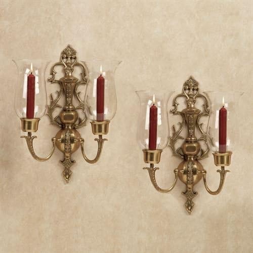 Flythe Consulting Solid Brass Double Arm Hurricane Candle Stick Holder Wall Sconce Candelabra