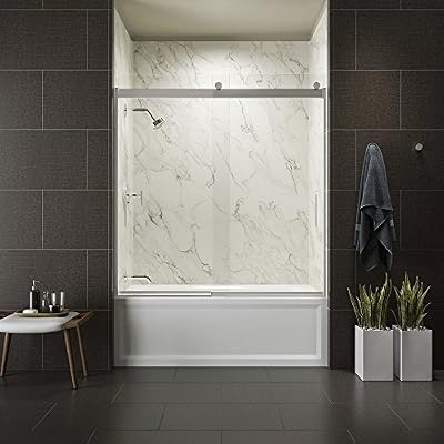 KOHLER K-706000-L-SH Levity Bypass Bath Door with Handle and 1/4-Inch Crystal Clear Glass in Bright Silver