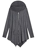 AMZ PLUS Women Large Size Hoodie Coat Irregular Sweatshirt Jacket Dark Grey 3XL
