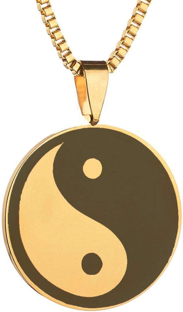 Dacai Yin Yang Engraved Charm Silver Stainless Steel Wedding Band Pendant Necklace