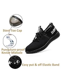 SUADEX - Zapatos de seguridad de trabajo para hombres y mujeres, zapatos de acero ligeros y transpirables, para hacer deporte, para hacer senderismo, caminar, tenis, etc.