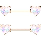 CHARMONLINE 2PCS 14G Nipple Bars 316L Stainless Steel Nipple Barbell Ring Clear CZ Heart Nipple Rings Nipple Piercings Jewelry for Women