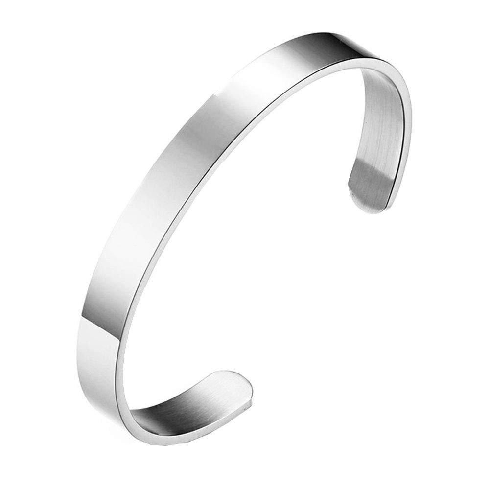 PAURO Men's Women's Stainless Steel 8mm Opening Plain Bracelet Bangle Cuff for Unisex Silver Dia 62mm