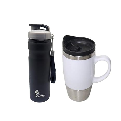 Tuelip Combo of Sipper with Spill Proof Travel Mug Stainless Steel Mug 500 ml (Keeps Your Beverages hot) with Stainless Steel Durable Sports Water Bottle for College,Gym Water Bottle 700 ml